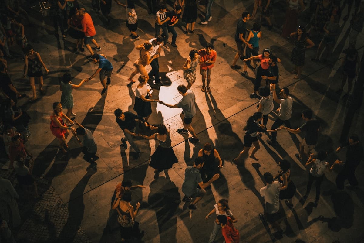 Cultural performance with an audience and celebratory atmosphere